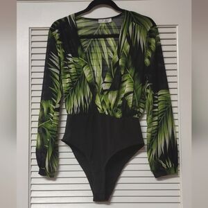 A3 Design - Sheer Tropical Floral Long-Sleeve Bodysuit